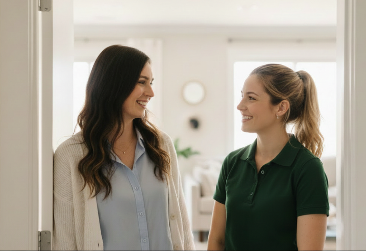 A client talking to a WellDo cleaning specialist